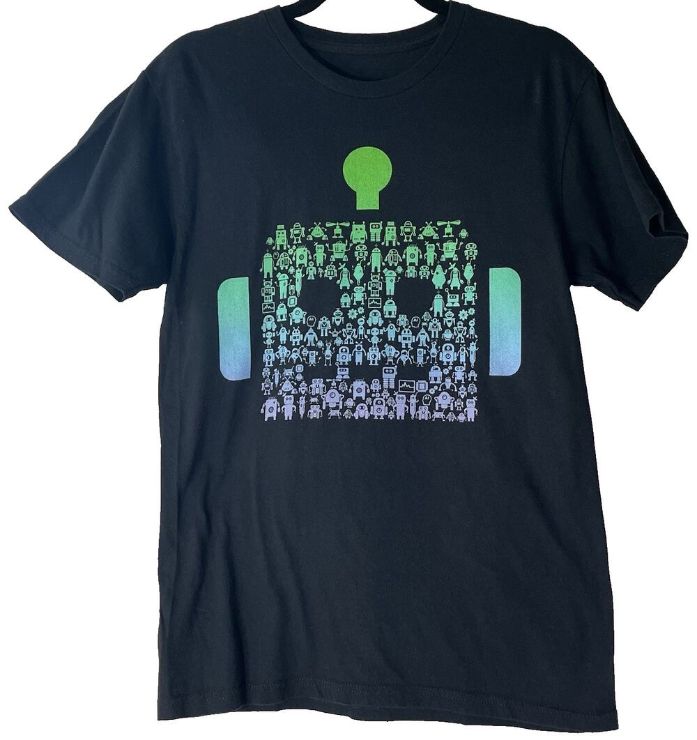 Youth Black Green Alien Robot Graphic T Shirt Size S